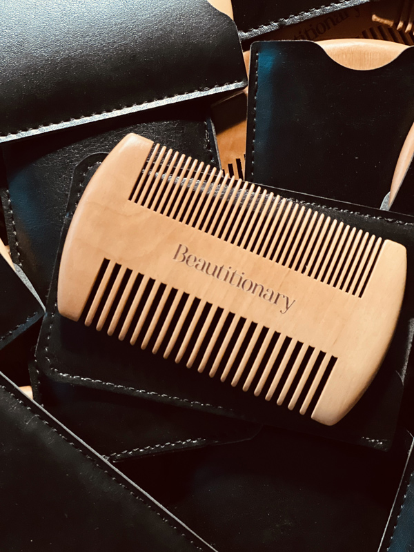 Wooden Beard Comb With synthetic Leather Case
