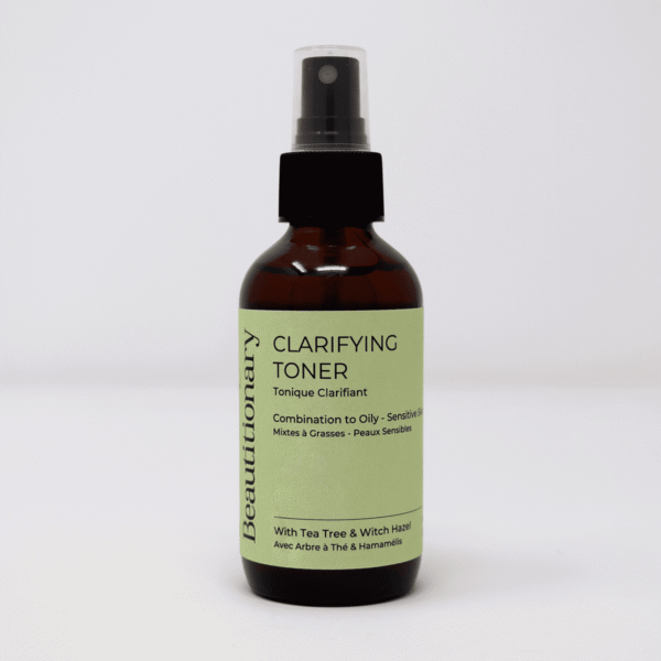 Beautitionary clarifying toner for oily skin with tea tree and witch hazel. Natural vegan pore-refining facial mist handmade in Vancouver.