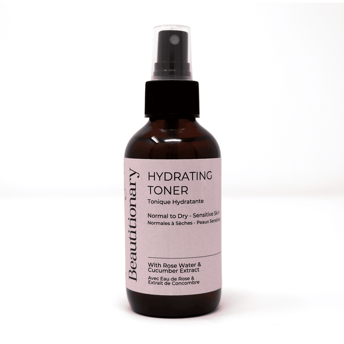 hydrating-toner-front Beautitionary hydrating toner for dry skin with cucumber extract and rose water. Soothing vegan face mist crafted locally in Vancouver.