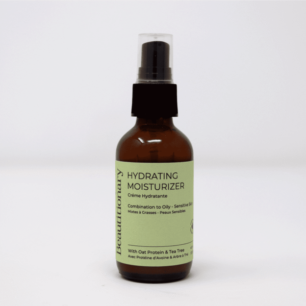 Beautitionary hydrating moisturizer for oily skin with oat protein and tea tree. Clarifying, breakout-preventing vegan skincare handmade in Vancouver.