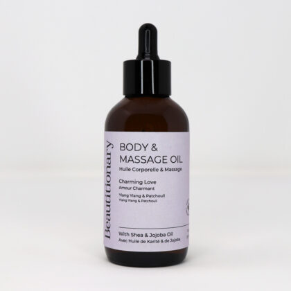 Beautitionary body and massage oil "Charming Love," scented with ylang ylang and patchouli.