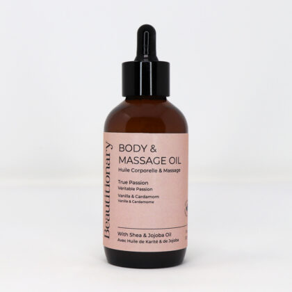 Beautitionary body and massage oil "True Passion," scented with vanilla and cardamom.