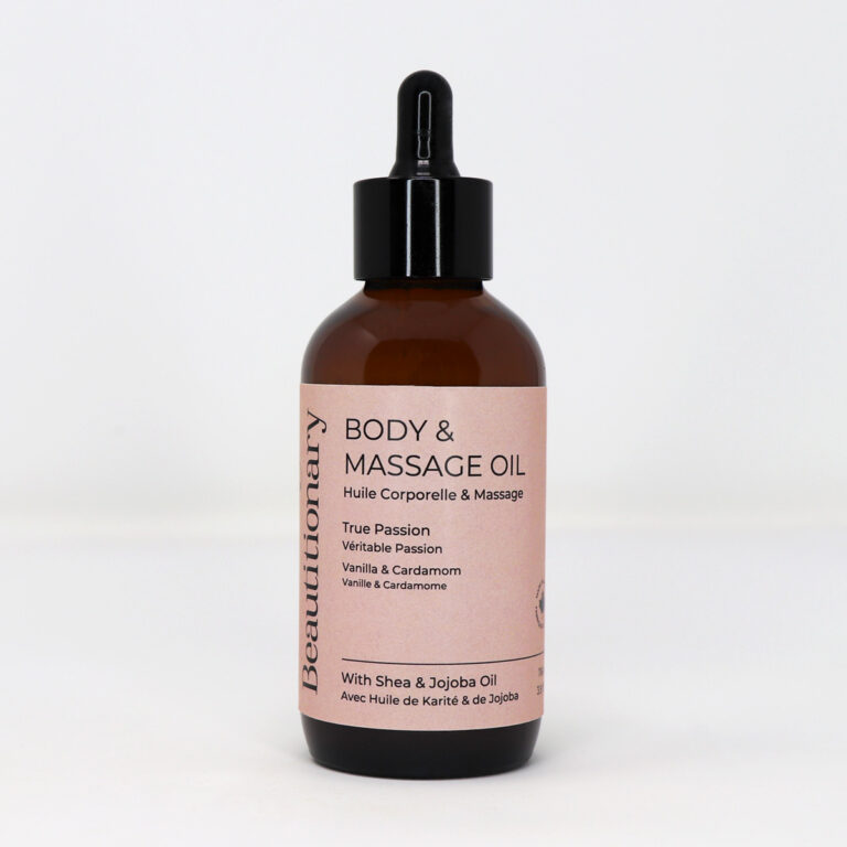 Beautitionary body and massage oil "True Passion," scented with vanilla and cardamom.