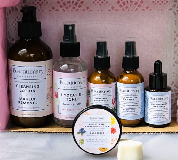 A valuable mothers day gift pack from local business in vancouver including face cleansing lotion, eye cream, toner, face serum, and face scrub. all natural and vegan formula