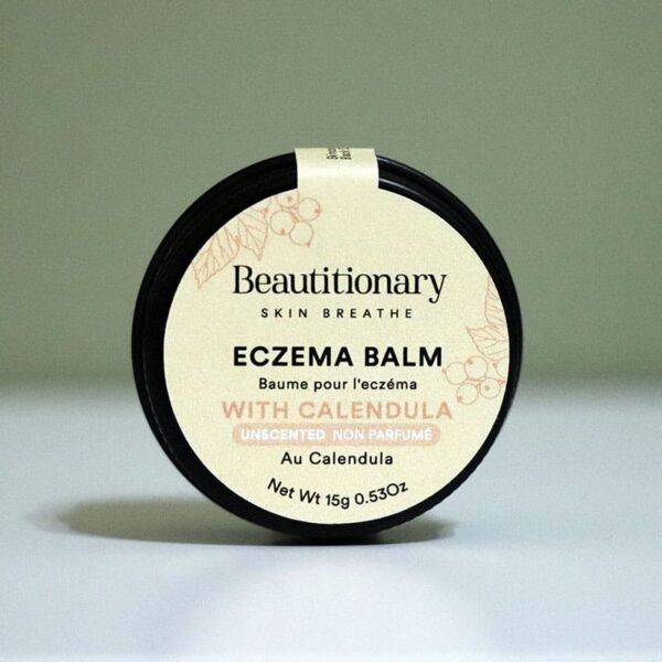 All-natural eczema balm in a simple metal tin, made in Vancouver, designed for gentle eczema relief.