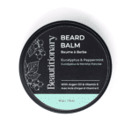 Handmade eucalyptus beard balm for beard styling and care by Beautitionary. Natural vegan cruelty-free skincare made in Vancouver.