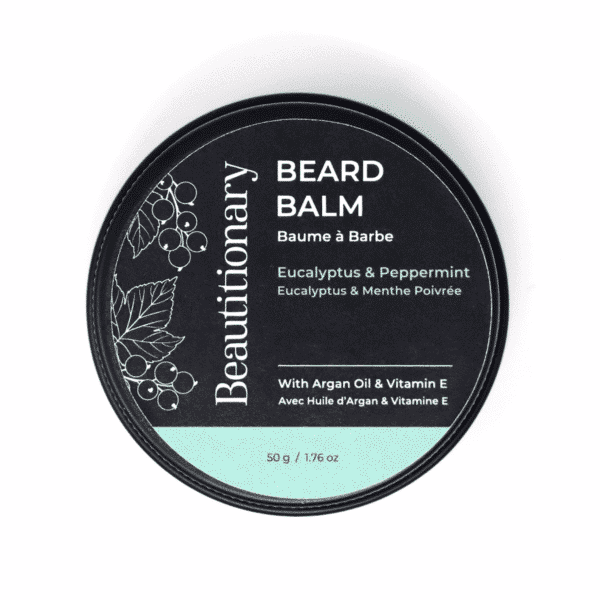 Handmade eucalyptus beard balm for beard styling and care by Beautitionary. Natural vegan cruelty-free skincare made in Vancouver.