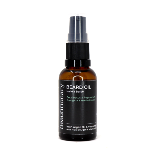 Beautitionary 30ml eucalyptus beard oil dropper bottle. Natural vegan and cruelty-free men's skincare and grooming product made in Vancouver.