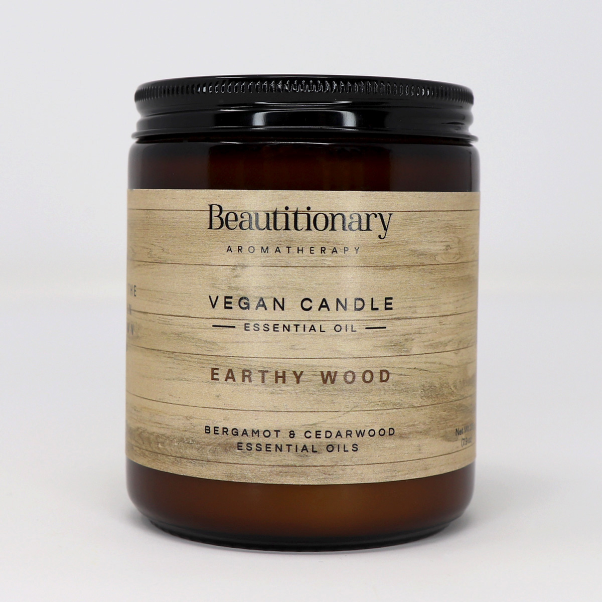 Beautitionary vegan soy wax "Earthy Wood" candle, bergamot and cedarwood essential oil.