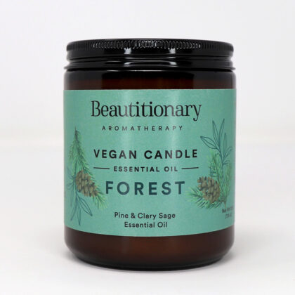 Beautitionary vegan soy wax "Forest" candle, pine and clary sage essential oil.