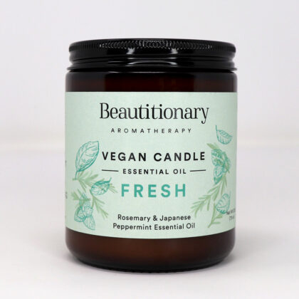 Beautitionary vegan soy wax "Fresh" candle, rosemary and Japanese peppermint essential oil.