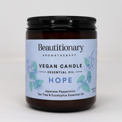 Beautitionary vegan soy wax "Hope" candle, Japanese peppermint, tea tree, and eucalyptus essential oil.