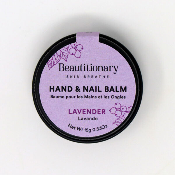 Beautitionary lavender hand and nail balm, front of tin