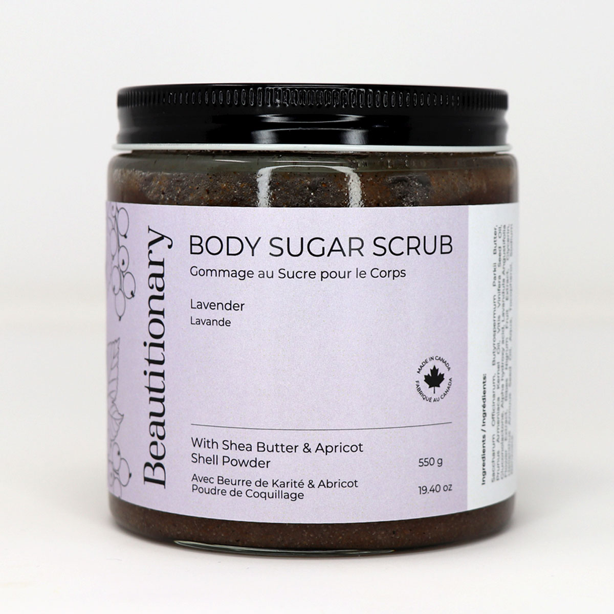 Beautitionary lavender sugar scrub, 550g jar
