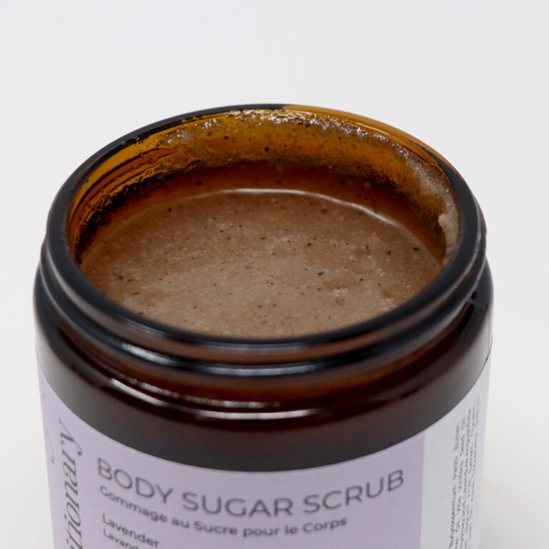 Beautitionary lavender body sugar scrub in two sizes.