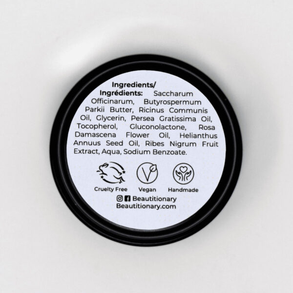 Beautitionary lip scrub, ingredients label on back