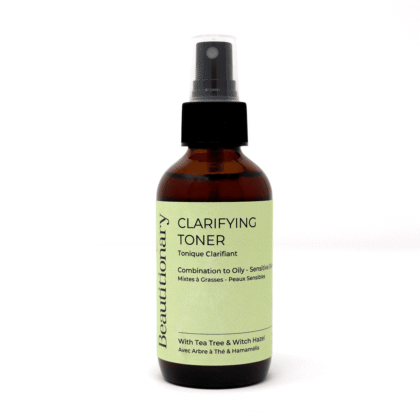 Beautitionary clarifying toner for oily skin with tea tree and witch hazel. Natural vegan pore-refining facial mist handmade in Vancouver.