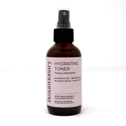 Beautitionary hydrating toner for dry skin with cucumber extract and rose water. Soothing vegan face mist crafted locally in Vancouver.