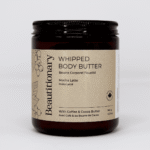 Mocha Latte Whipped Body Butter in a glass jar, a soft and creamy natural moisturizer made locally in Vancouver, BC, enriched with cocoa butter, shea butter, and coffee essential oil for deep hydration.