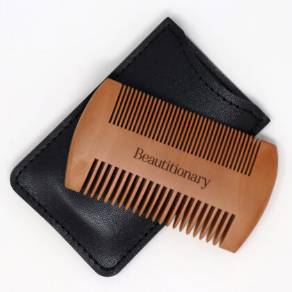 Beautitionary wooden beard comb and vegan leather case